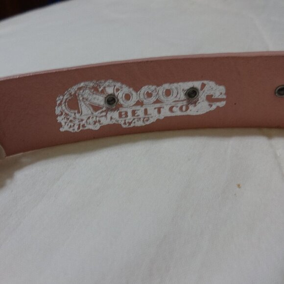 Nocona Belt Co. girls leather pink belt with silver tone buckle and rhinestones - Picture 3 of 9